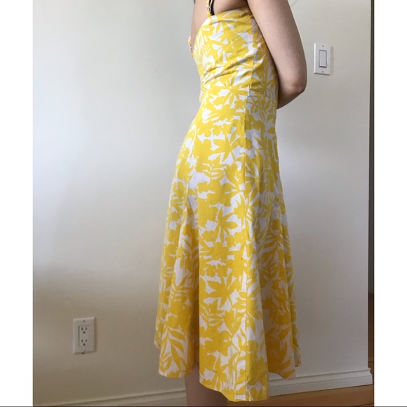Vintage style yellow leaf pattern midi dress - Picture 3 of 4